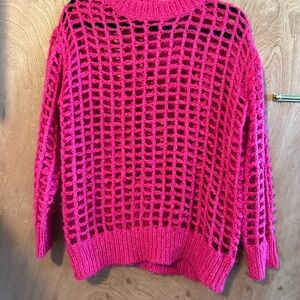 Urban Outfitters Pink Crew Neck Sweater Open-Knit Design